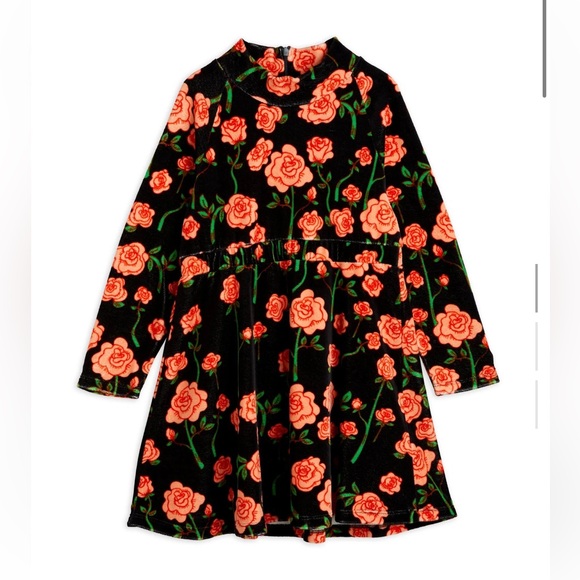 MINI RODINI ROSES VELOUR LONG SLEEVE DRESS size 3-5 - Picture 1 of 6